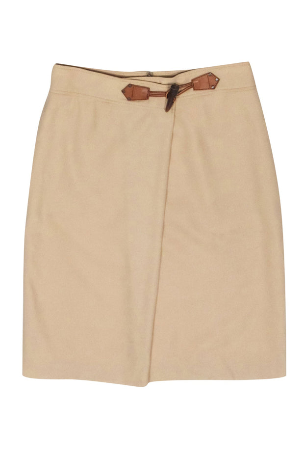 Current Boutique-Carolina Herrera - Beige Wool Blend Faux Wrap Skirt Sz 6