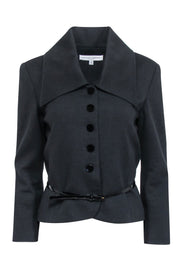 Current Boutique-Carolina Herrera - Black Cropped Button-Up Jacket w/ Belt Sz 8