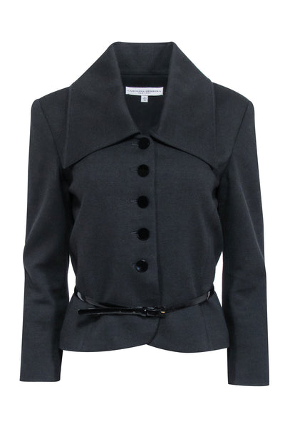 Current Boutique-Carolina Herrera - Black Cropped Button-Up Jacket w/ Belt Sz 8