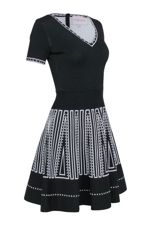 Current Boutique-Carolina Herrera - Black Knit w/ White Texture Detail Dress Sz S