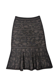 Current Boutique-Carolina Herrera - Black Shimmering Floral Print Wool Mermaid Skirt Sz L