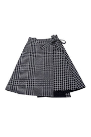 Current Boutique-Carolina Herrera - Grey & Black Houndstooth Wool Tie Waist Skirt Sz 10