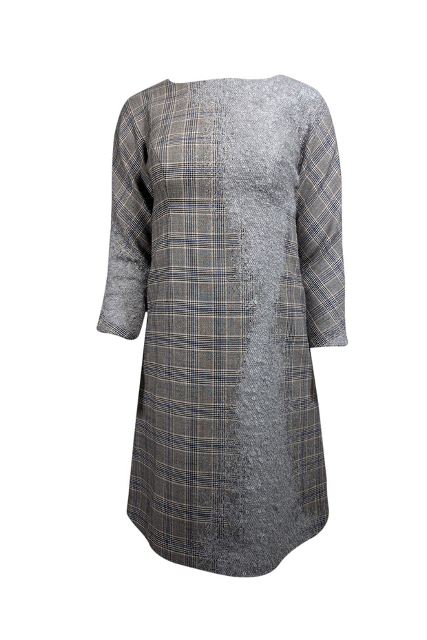 Current Boutique-Carolina Herrera - Grey Plaid Wool Blend Dress Sz 2