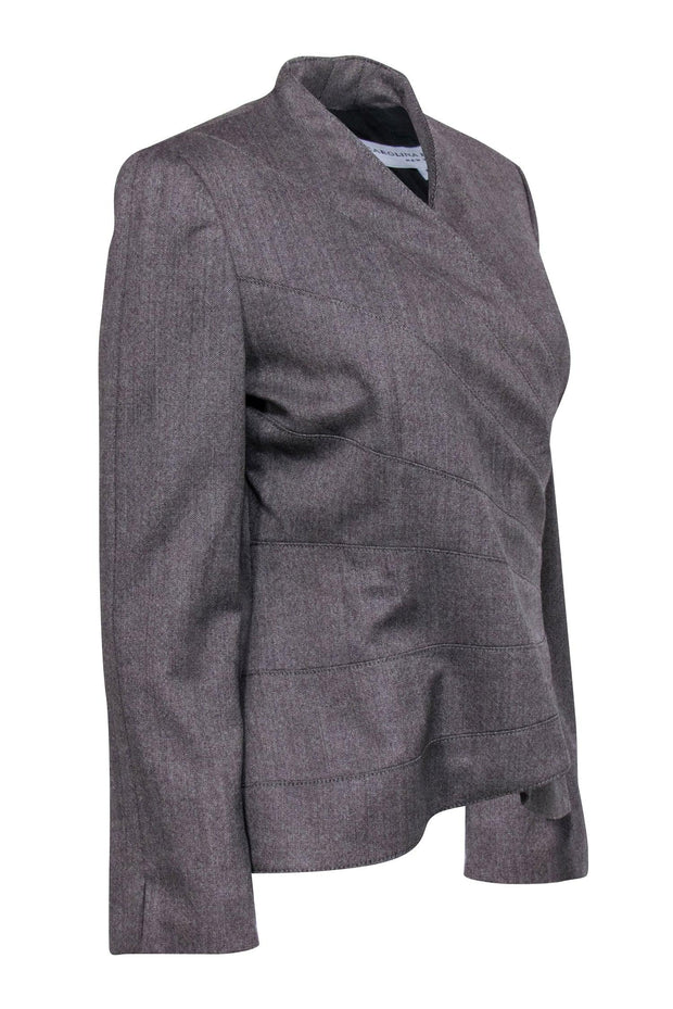 Current Boutique-Carolina Herrera - Grey Tweed Wrap Blazer Sz 10
