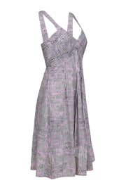 Current Boutique-Carolina Herrera - Ivory w/ Pink & Black Stripe Print Cotton Midi Dress Sz 8