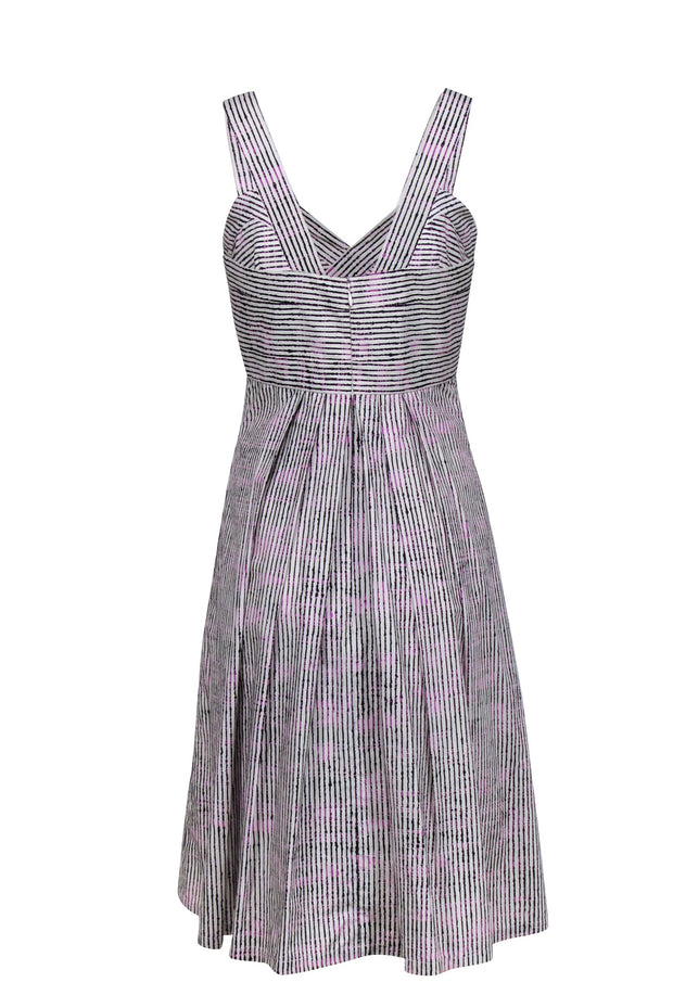 Current Boutique-Carolina Herrera - Ivory w/ Pink & Black Stripe Print Cotton Midi Dress Sz 8