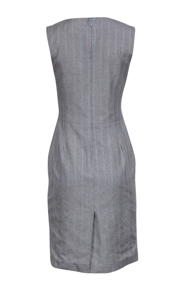 Current Boutique-Carolina Herrera - Light Grey & Blue Striped Sheath Dress Sz 4