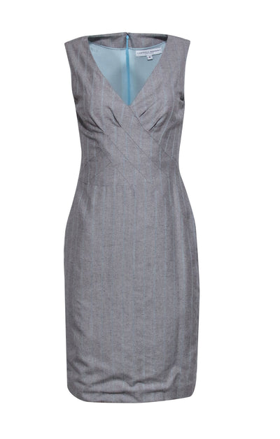 Current Boutique-Carolina Herrera - Light Grey & Blue Striped Sheath Dress Sz 4