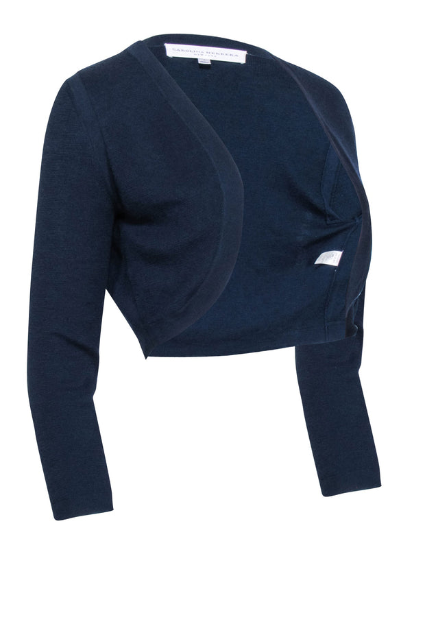 Current Boutique-Carolina Herrera - Navy Cropped Knit Cardigan Sz S