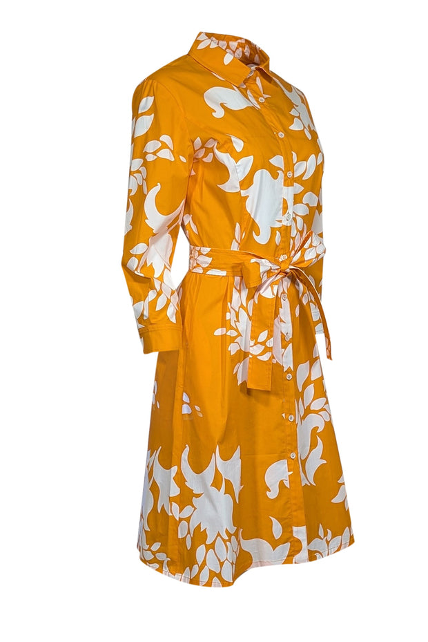 Current Boutique-Carolina Herrera - Orange & White Floral Print Cotton Shirtdress Sz 8