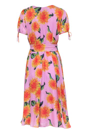 Current Boutique-Carolina Herrera - Pink w/ Orange Floral Print Silk Wrap Midi Dress Sz 2