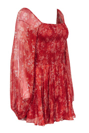 Current Boutique-Caroline Constas - Rust Red Floral Print Silk Chiffon Mini Dress Sz S