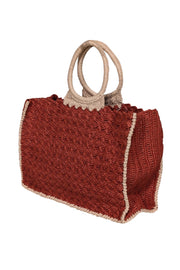 Current Boutique-Carrie Forbes - Rust Orange & Beige Raffia Woven "O" Ring Handbag