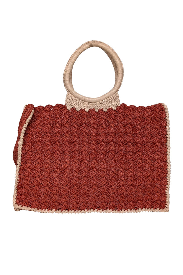 Current Boutique-Carrie Forbes - Rust Orange & Beige Raffia Woven "O" Ring Handbag