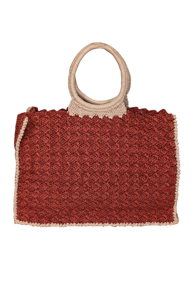 Current Boutique-Carrie Forbes - Rust Orange & Beige Raffia Woven "O" Ring Handbag