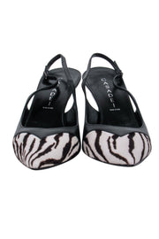 Current Boutique-Casadei - Zebra Print Cap Toe Slingback Kitten Heels Sz 9.5