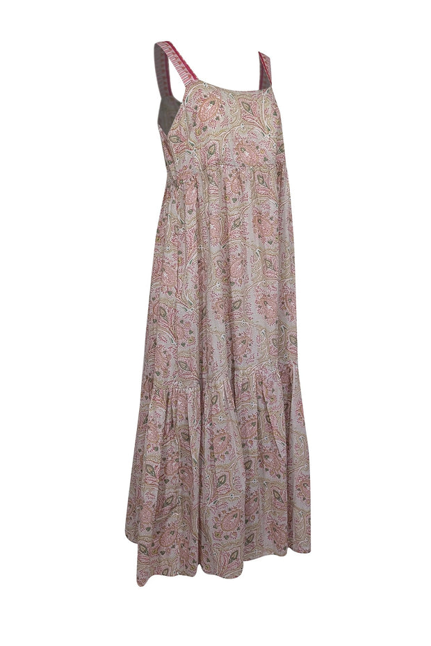 Current Boutique-Cassandra Harper - Cream, Pink, Green, & Beige Print Sleeveless Maxi Dress Sz L