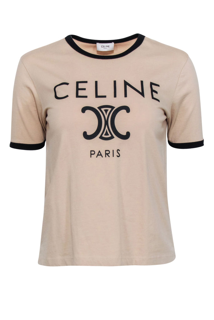 Celine - Beige & Black Logo Crewneck T-Shirt Sz S