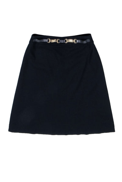 Current Boutique-Celine - Black Wool Blend Skirt w/ Gold-Tone Hardware Sz 4