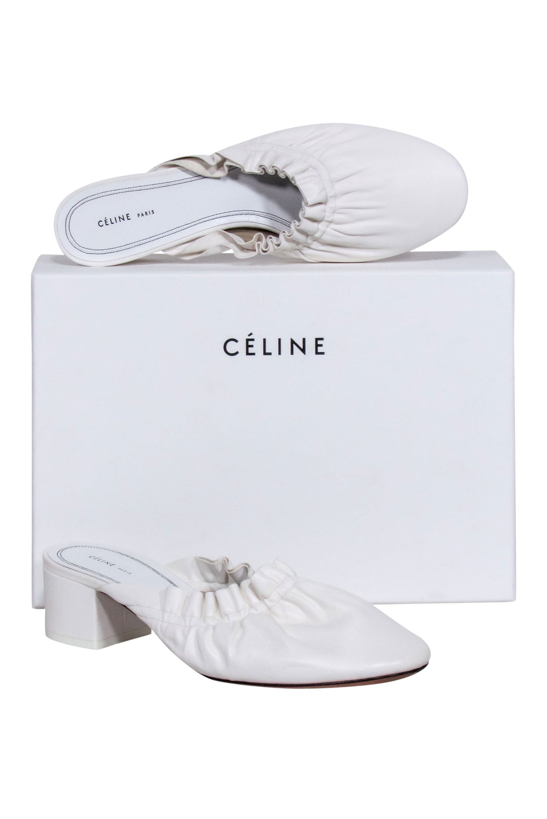 Celine White Ruffle Closed Toe Mules Sz 8.5 Current Boutique