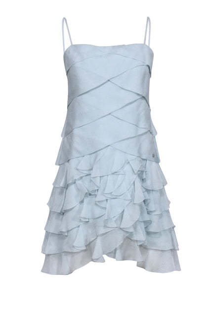 Chanel - Baby Blue Tiered Ruffle Silk Mini Dress Sz 6