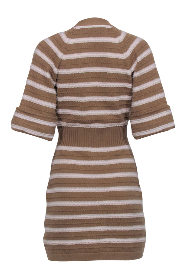 Current Boutique-Chanel - Beige Cashmere Sweater Dress w/ Cream Stripes Sz 36