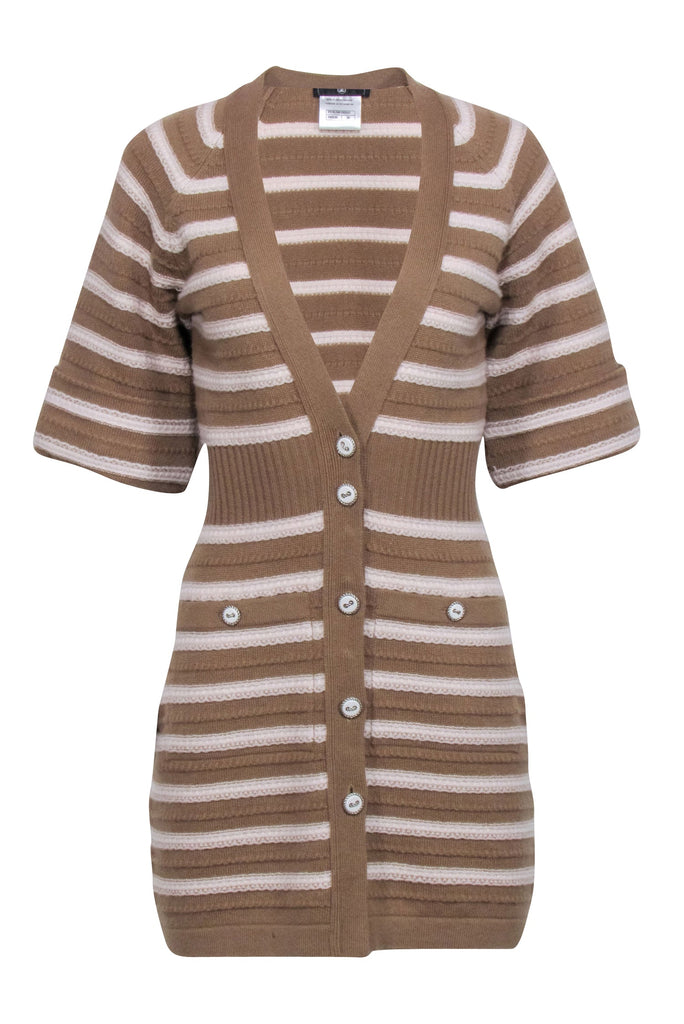 Chanel - Beige Cashmere Sweater Dress w/ Cream Stripes Sz 36