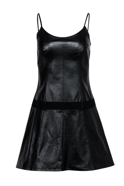 Current Boutique-Chanel - Black Lambskin Leather Drop-Waist Flared Dress Sz 6