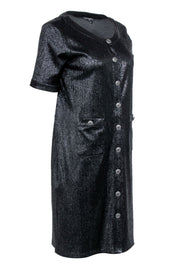 Current Boutique-Chanel - Black Metallic Button Front Shirt Dress Sz 8