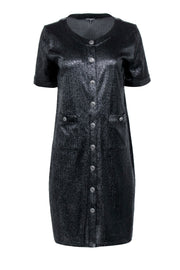 Current Boutique-Chanel - Black Metallic Button Front Shirt Dress Sz 8