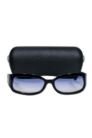 Current Boutique-Chanel - Black Slim Sunglasses w/ Textured Side Detail