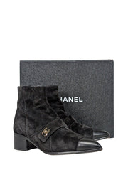 Current Boutique-Chanel - Black Suede Leather Toe Short Boots Sz 10