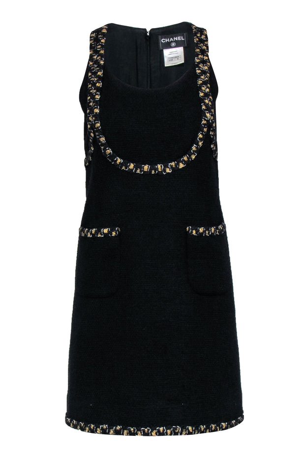 Chanel - Black Tweed Jumper Dress w/ Gold Metallic Accents Sz 36 – Current  Boutique
