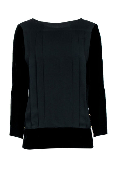 Current Boutique-Chanel - Black w/ Velvet Long Sleeves & Button Back Sz S/M