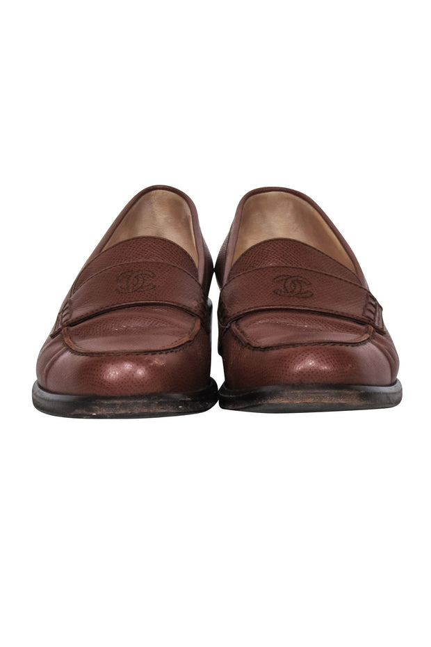 Current Boutique-Chanel - Brown Leather Loafers w/ Stitched Logo Sz 7.5
