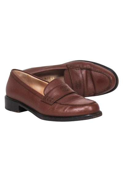 Current Boutique-Chanel - Brown Leather Loafers w/ Stitched Logo Sz 7.5