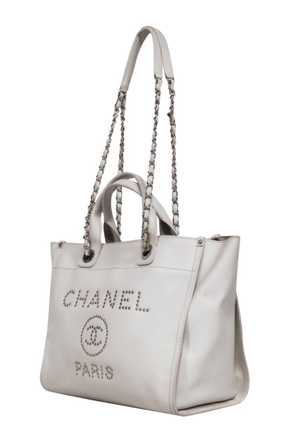 Chanel Bordeaux Leather Deauville Studded Logo Tote Bag Chanel