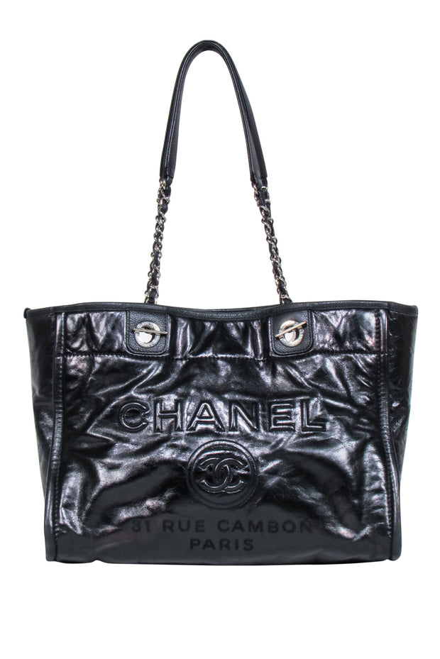 chanel deauville tote black leather