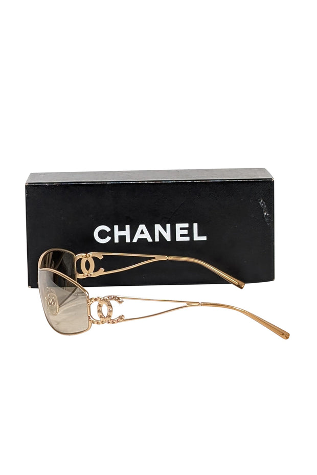 Current Boutique-Chanel - Gold Logo Side Narrow Sunglasses