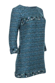 Current Boutique-Chanel - Green Tweed Long Sleeve Shift Dress Sz 4
