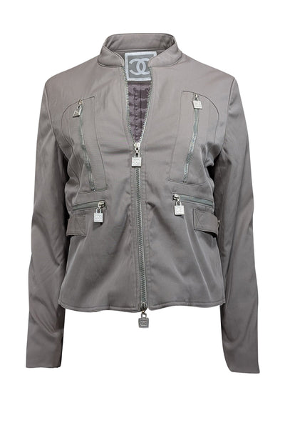 Current Boutique-Chanel - Grey Cargo Lock Zipper Detail Jacket Sz 8