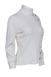 Current Boutique-Chanel Ivory Ribbed Knit Long Sleeve Side Button Top Sz 4