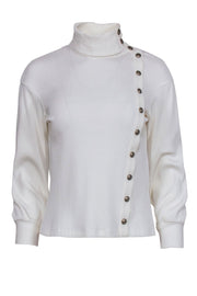 Current Boutique-Chanel Ivory Ribbed Knit Long Sleeve Side Button Top Sz 4