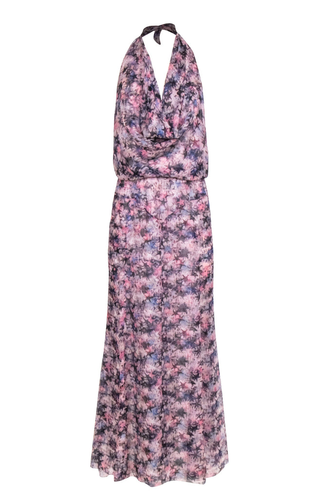 Chanel - Pink, Black & Navy Star Print Tiered Maxi Halter Dress Sz 2
