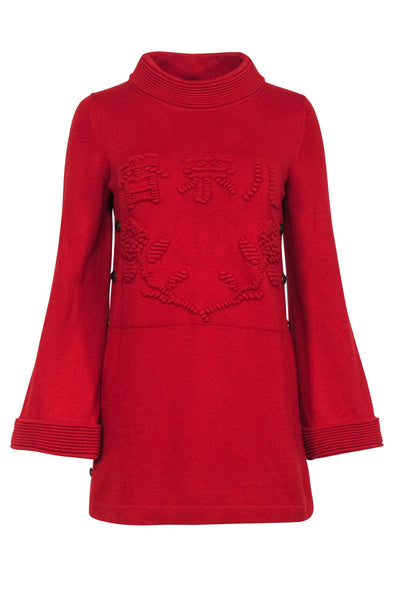 Current Boutique-Chanel - Red Cashmere Paris Shanghai Collection Sweater Sz 2