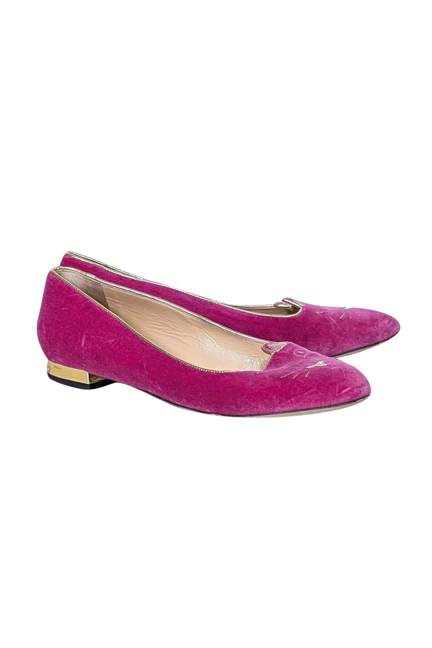 Current Boutique-Charlotte Olympia - Pink Velvet Cat Loafers Sz 10.5