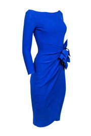 Current Boutique-Chiara Boni - Cobalt Blue Crop Sleeve Flower Waist Detail Dress Sz 2