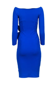 Current Boutique-Chiara Boni - Cobalt Blue Crop Sleeve Flower Waist Detail Dress Sz 2