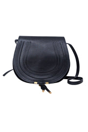 Current Boutique-Chloe - Black Grained Leather "Marcie" Medium Crossbody Bag