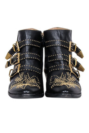 Current Boutique-Chloe - Black Leather Gold Studded "Susanna" Booties Sz 11